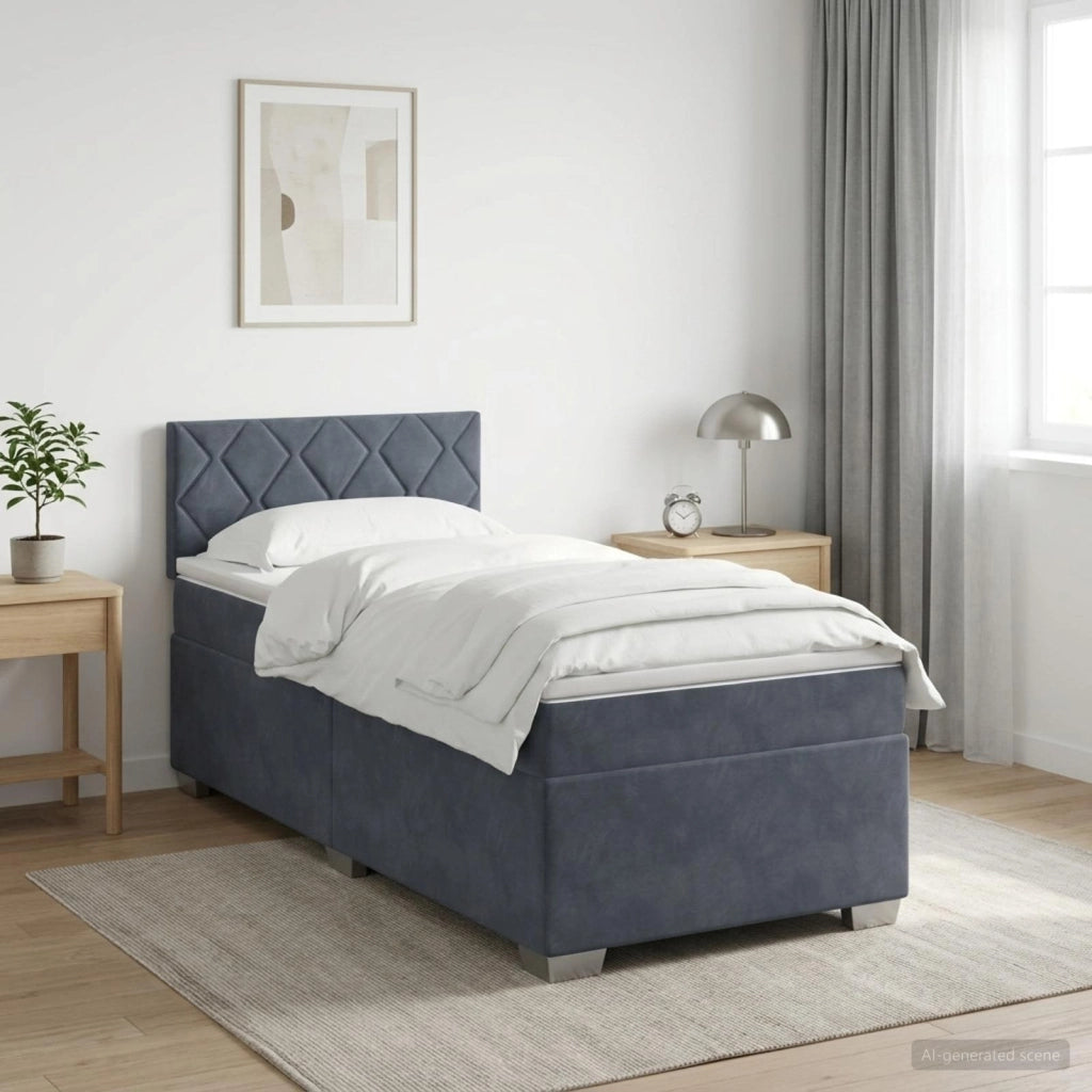 Letto con Box Spring, Materasso e LED Grigio Scuro Singolo 3452263