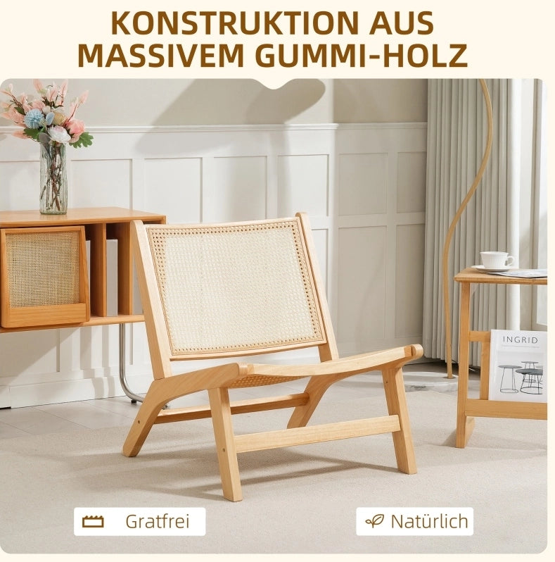 Poltrona da lettura senza braccioli in legno e rattan