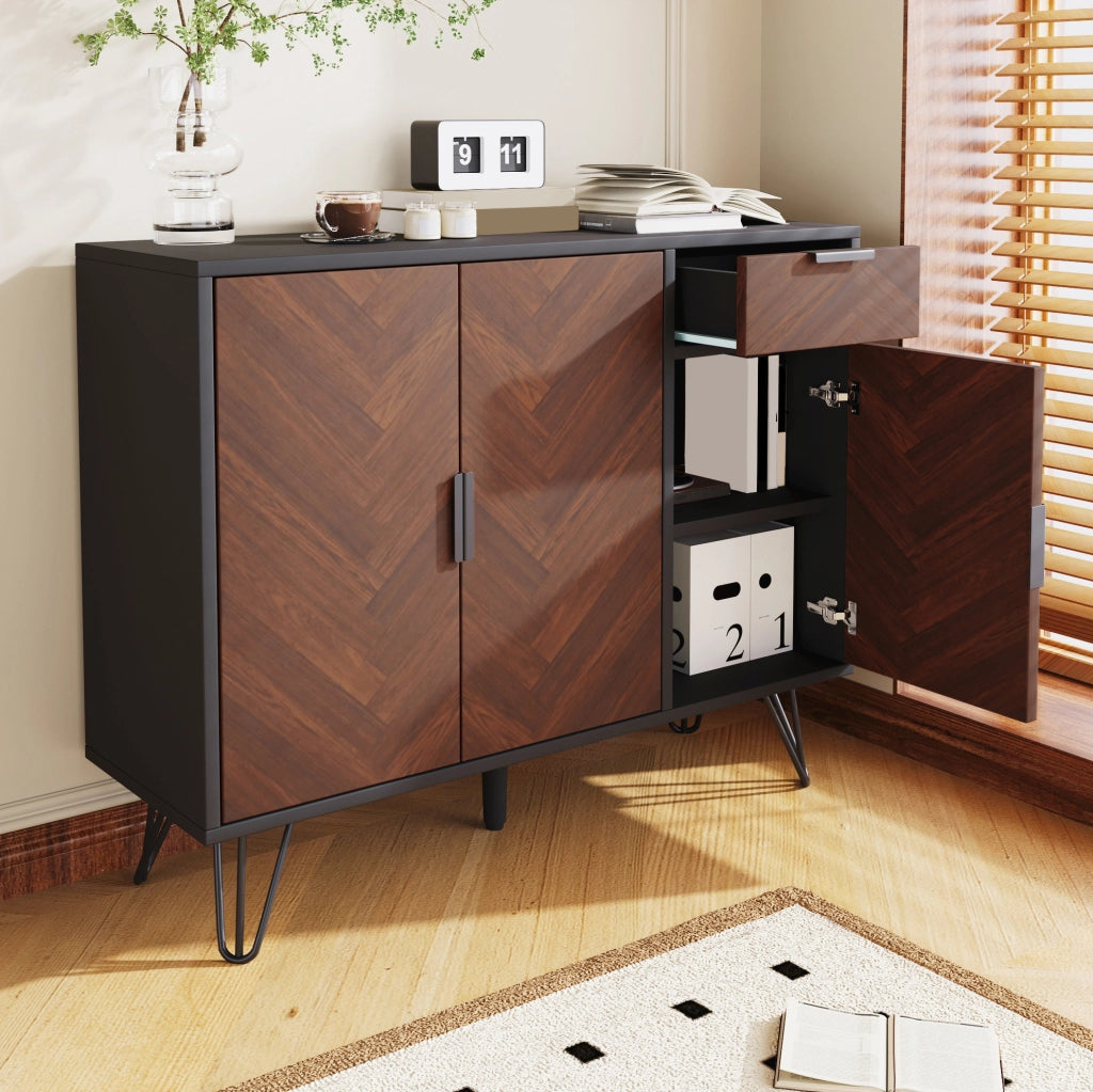 Credenza moderna nera e effetto legno con cassetto