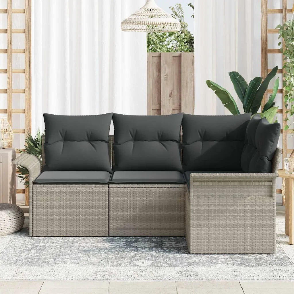 Set Divano da Giardino 4 pz-Sofa da Giardino-Divanetto da esterno Grigio chiaro polyrattan 900382