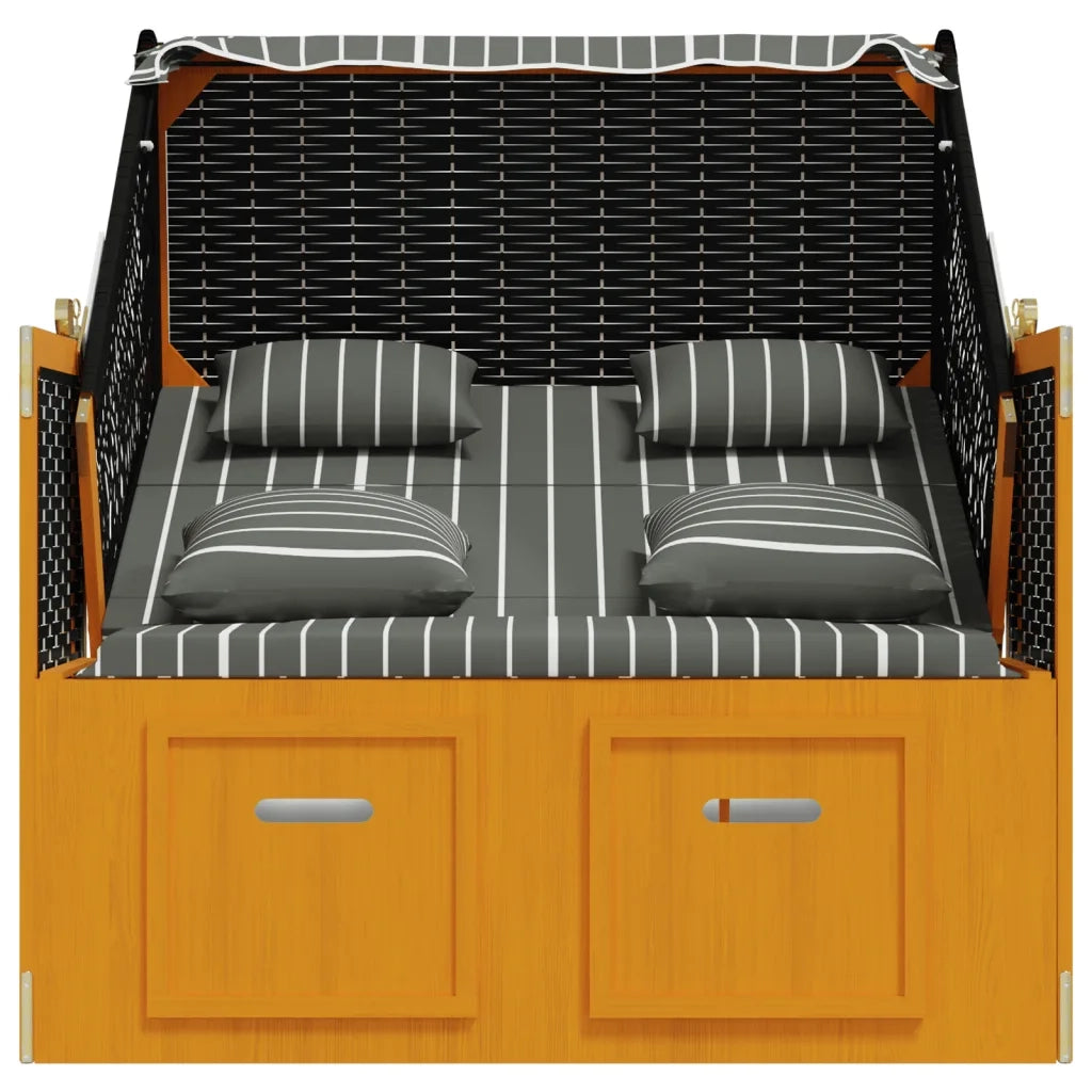 Strandkorb con Cuscini Polyrattan Legno Massello Nero e Grigio 318666