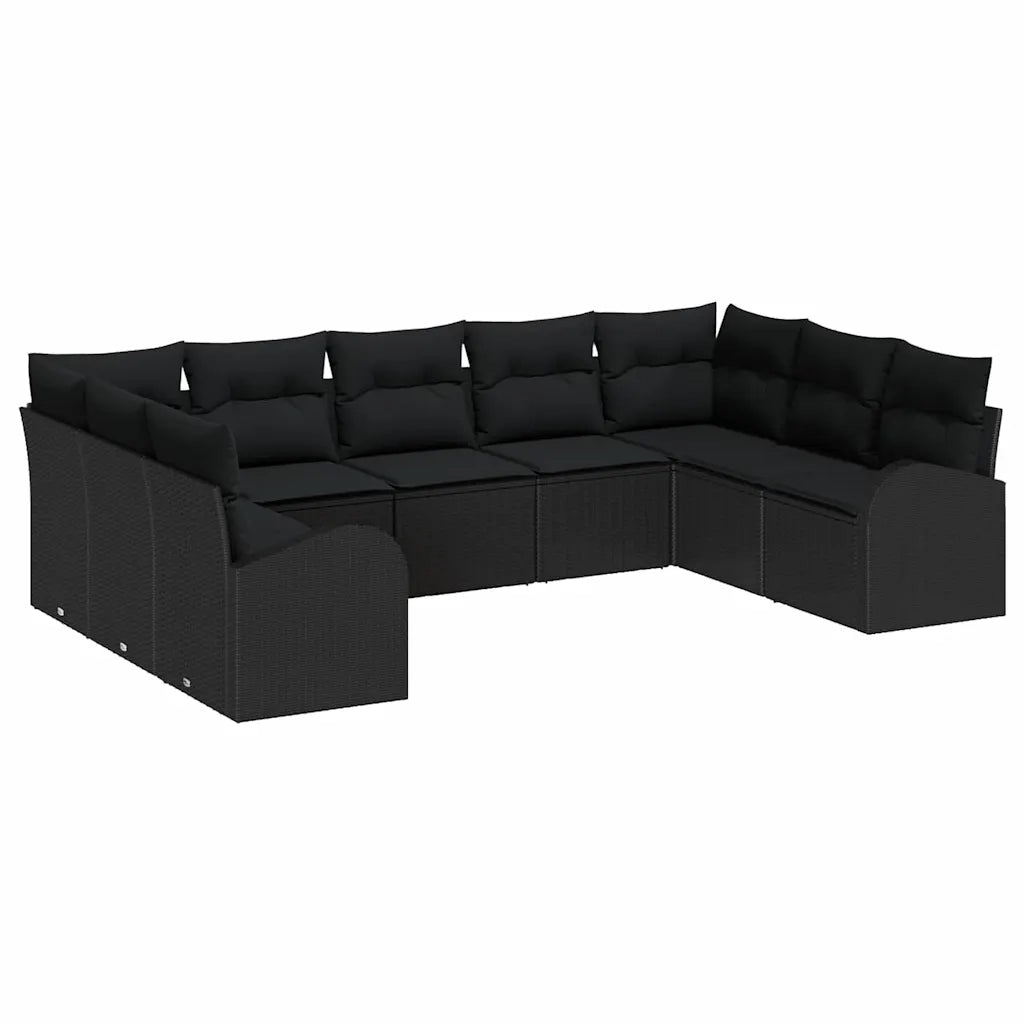 Set Divano da Giardino con cuscino 9 pcs Nero polyrattan