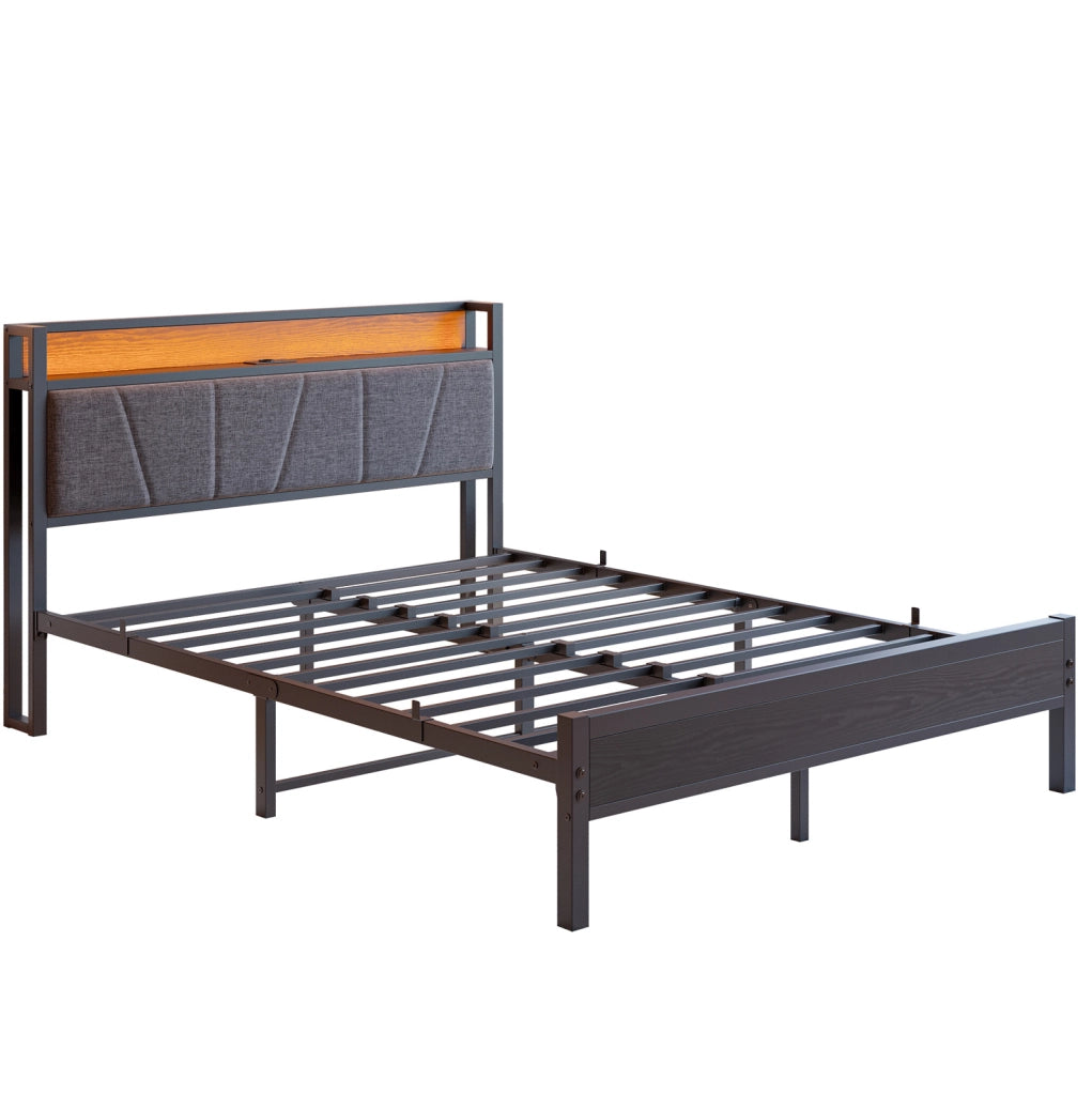 Struttura Letto 140x200 cm con LED, Testiera con Porta USB, Supporto a Doghe in Metallo Resistente, Montaggio Facile