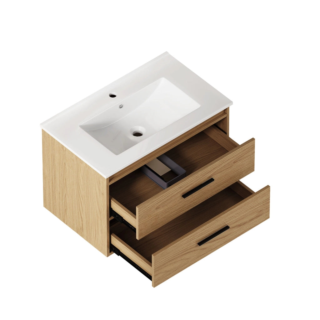 Mobile bagno 75 cm in quercia chiara con 2 cassetti e ampio spazio contenitivo