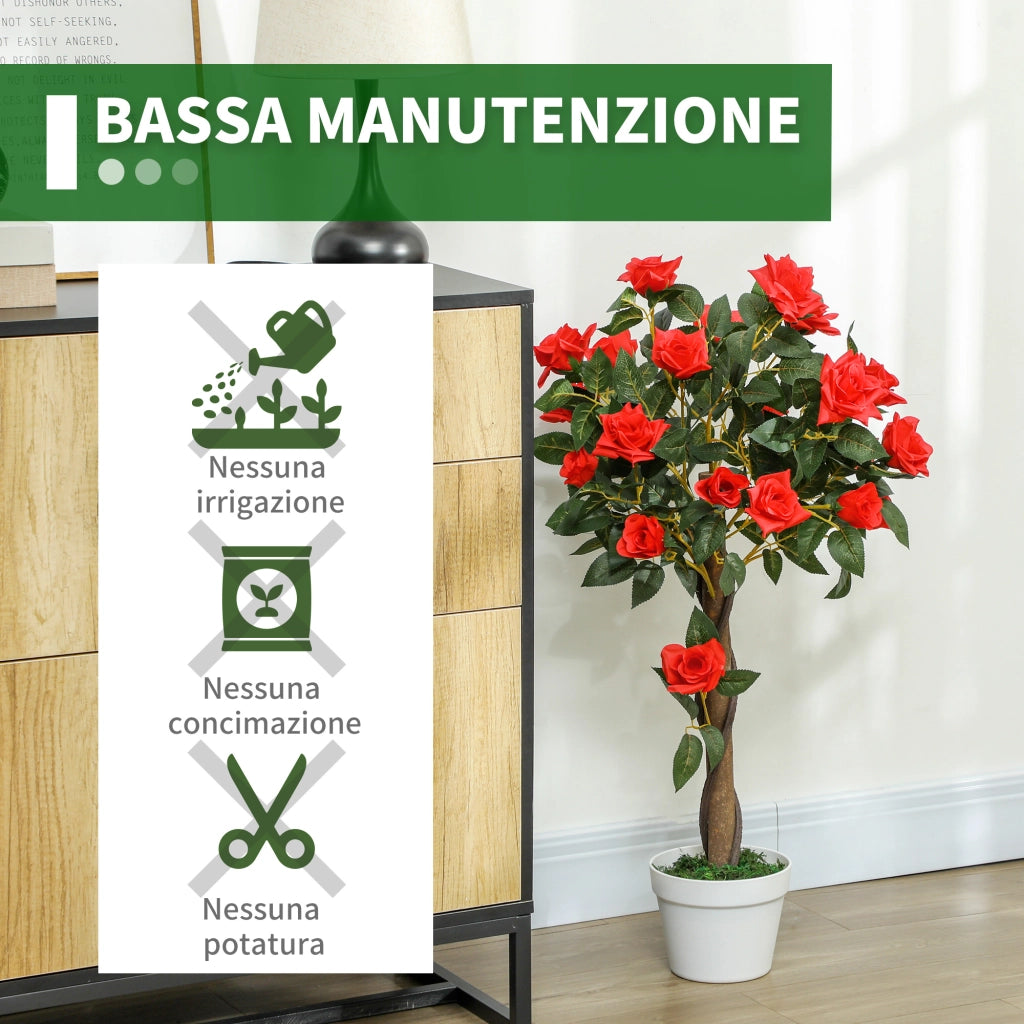 Pianta Finta di Rosa da 21 Fiori con Vaso Riempito in Cemento e Muschio, ?18x90 cm, Arancione