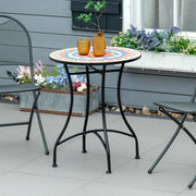 Tavolo da giardino rotondo con mosaico in ceramica e struttura in metallo rosso; portata 50 kg; Ø 60 × 71 h cm