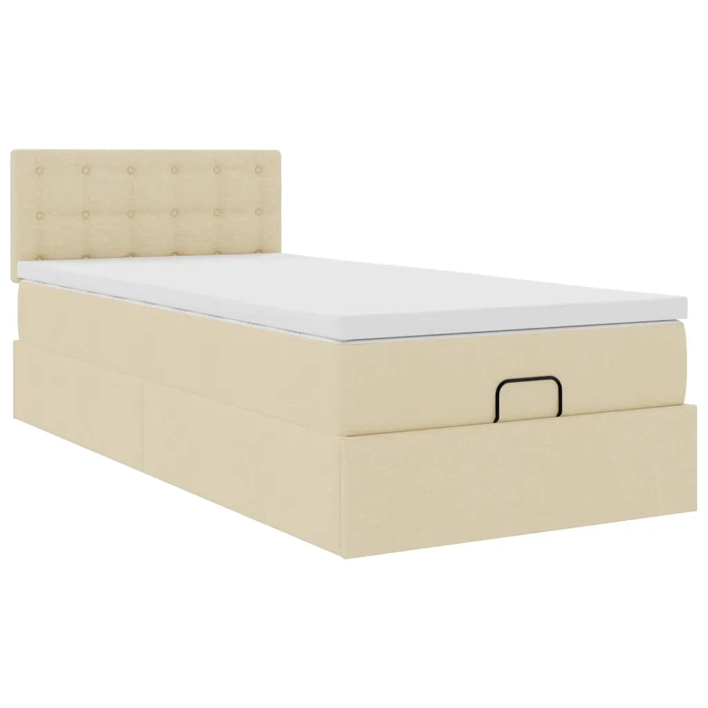 Pouf Letto con Materasso Crema 100x200 cm in Tessuto