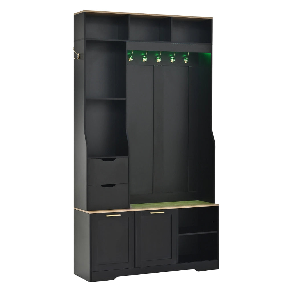 Mobile ingresso 100x32x186 cm in MDF e truciolare nero con LED e contenitore