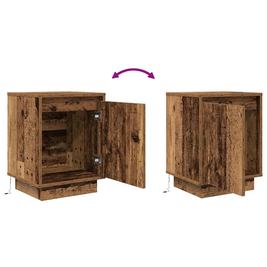 Comodino | Armadio da Notte | Mobiletto da notte con Luci LED Legno Antico 38x34x50 cm