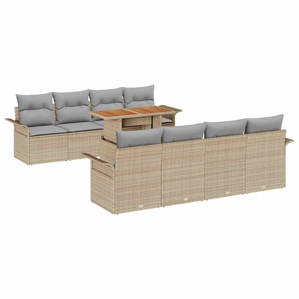 Set Divano da Giardino 9 pcs Beige Poly Rattan