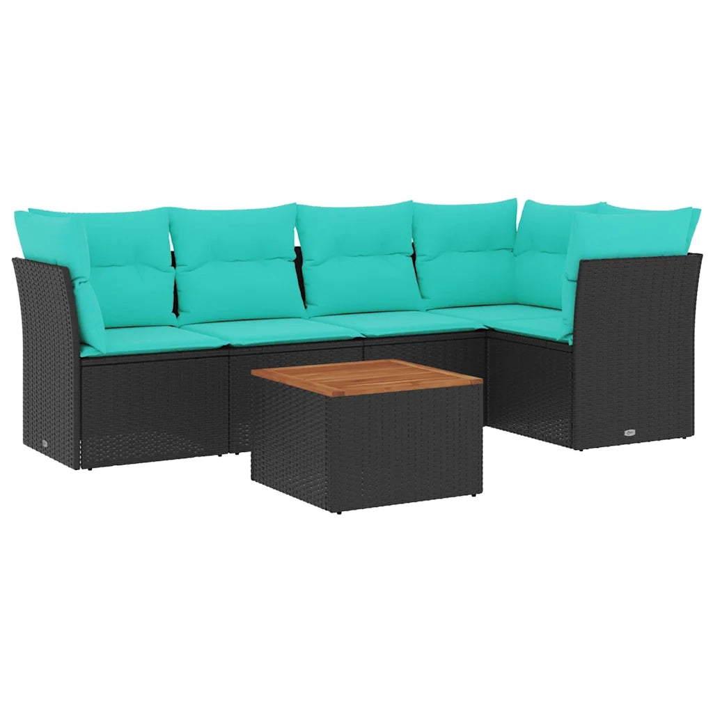 Set Divani da Giardino 6 pz con Cuscini Nero in Polyrattan
