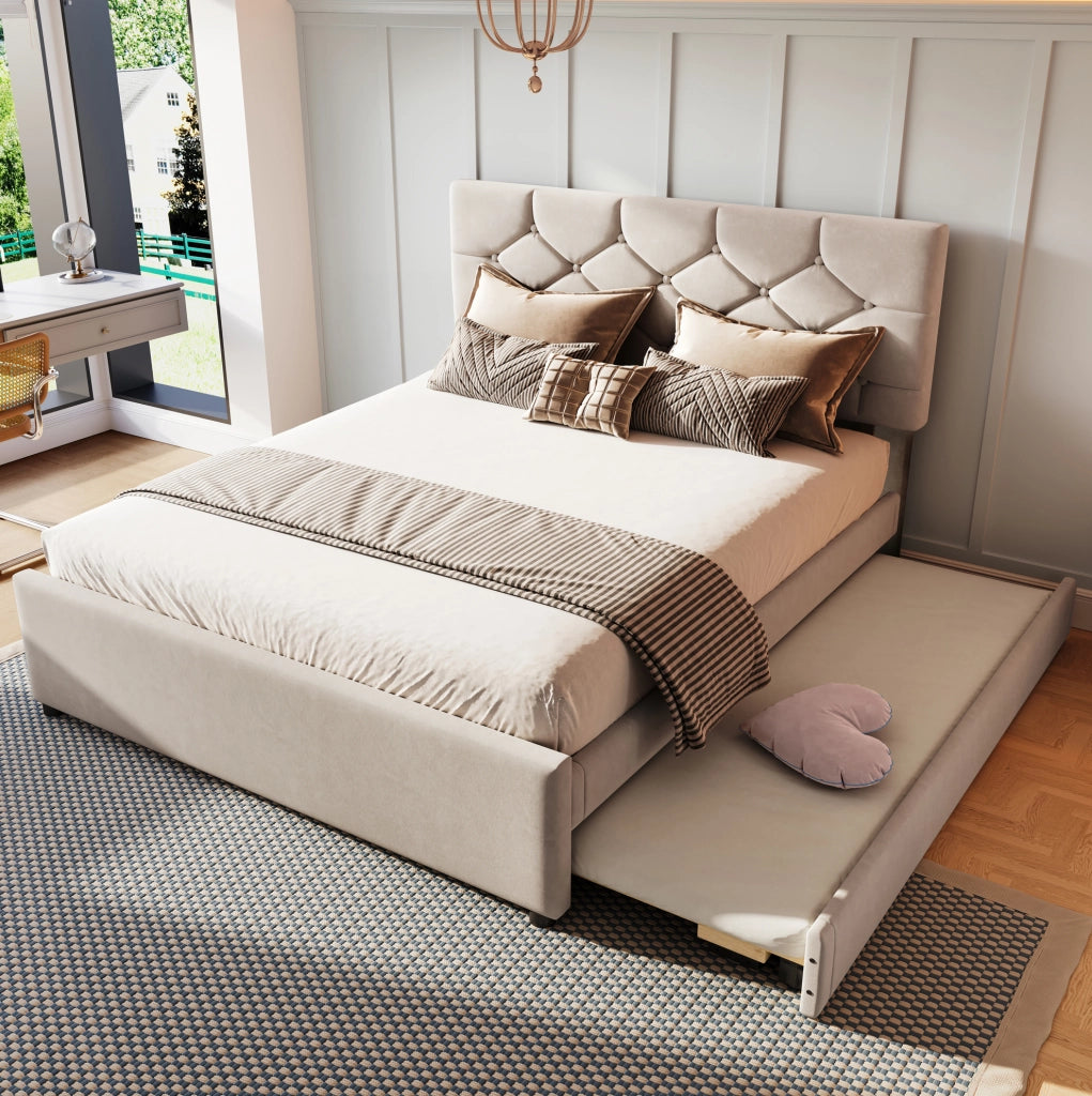 Letto imbottito 140x200 cm con letto estraibile beige