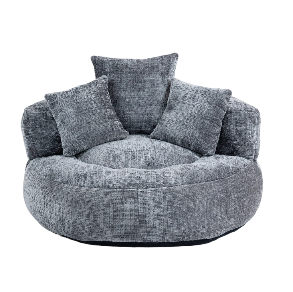 Poltrona lounge ULEVR in ciniglia grigia 108x108x52 cm con schienale alto e braccioli, seduta imbottita