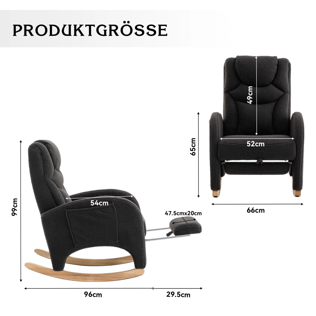 Sedia a Dondolo Imbottita in Tessuto Teddy con Braccioli; Portata 110 kg; Grigio Scuro