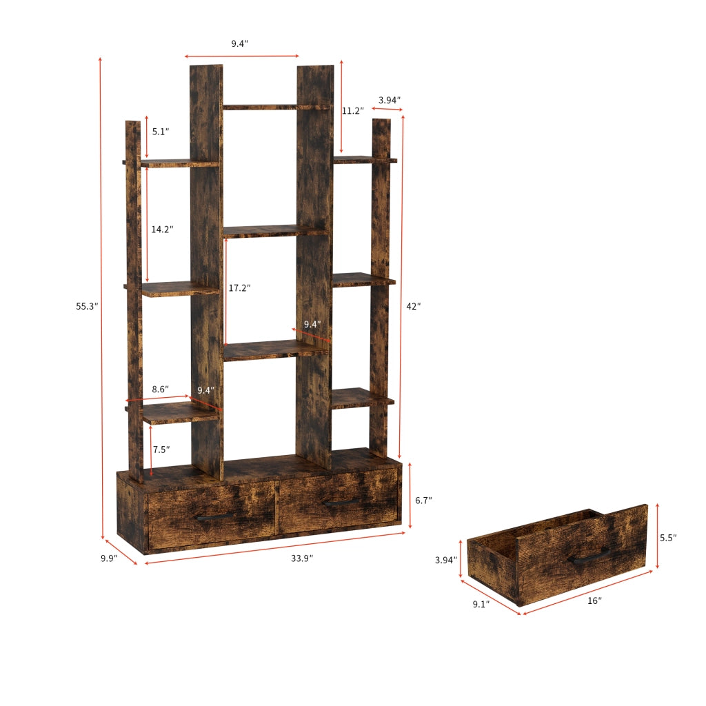 Libreria Industriale con 12 Ripiani e 2 Cassetti ¨C MINIMAL ¨C Legno Marrone