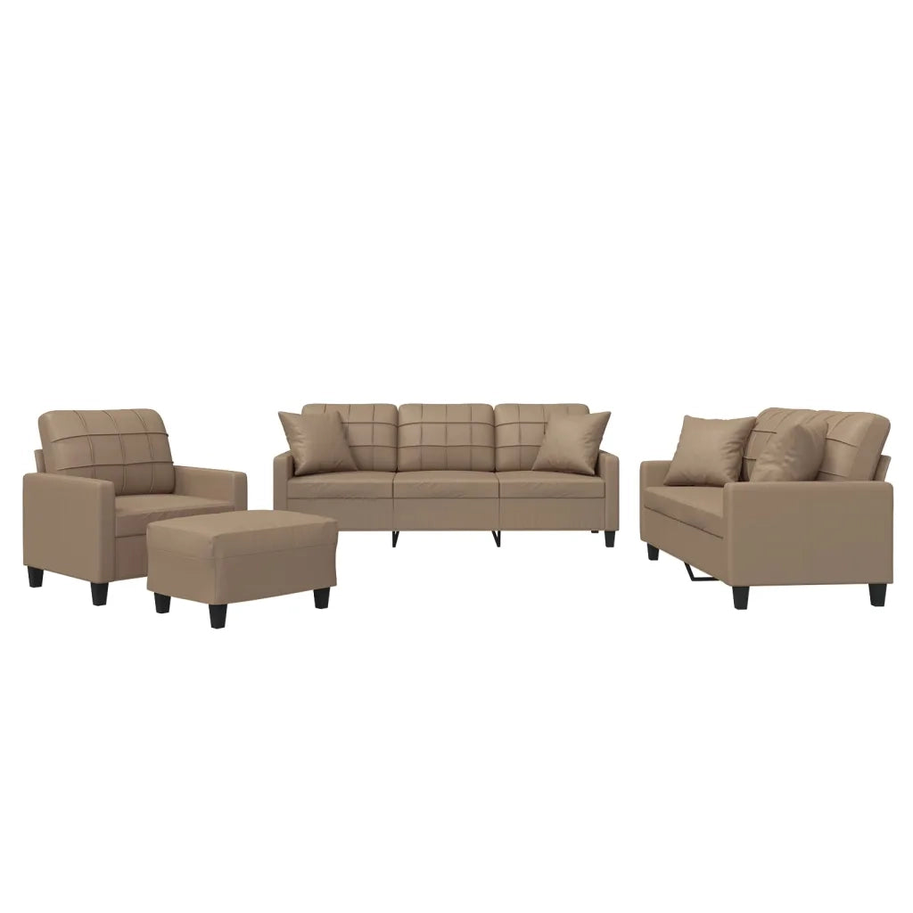 Set di Divani 4 pz con Cuscini Cappuccino in Similpelle