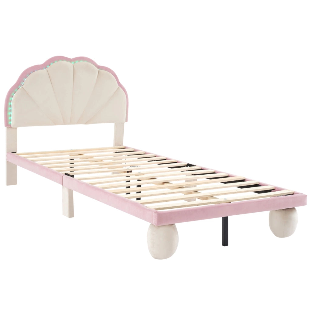 letto imbottito velluto beige rosa 90x200 cm