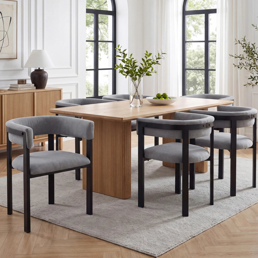 Set di 6 sedie da pranzo con schienale semicircolare in ciniglia grigia