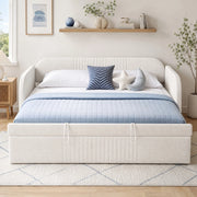 Divano letto imbottito estensibile con rete a doghe, beige