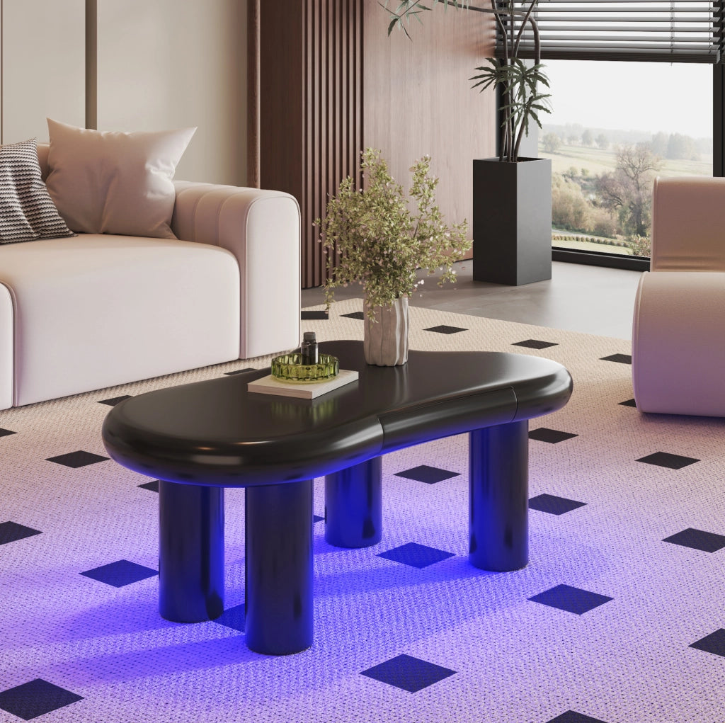 Tavolino da caffè nero a nuvola in MDF con LED 16 colori e cassetto
