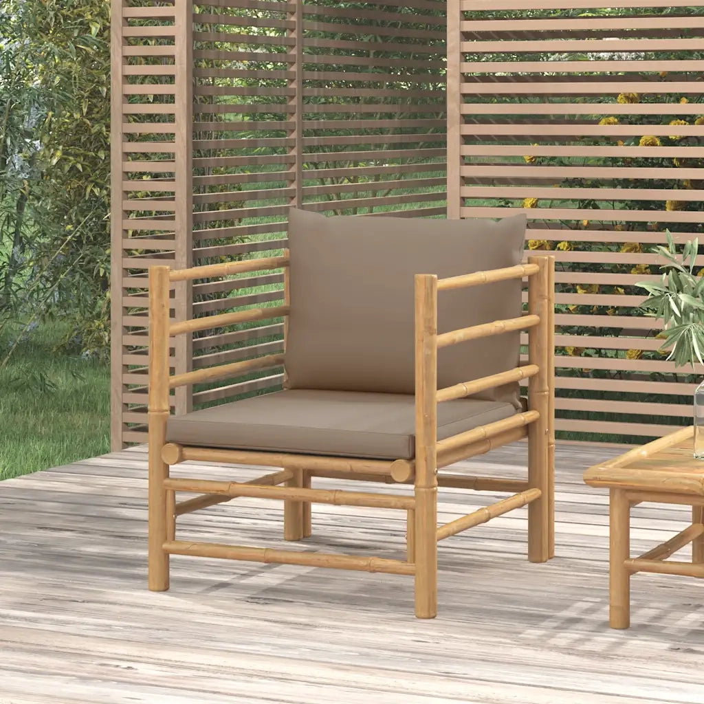 Divano da Giardino con Cuscini Tortora in Bambù 362289