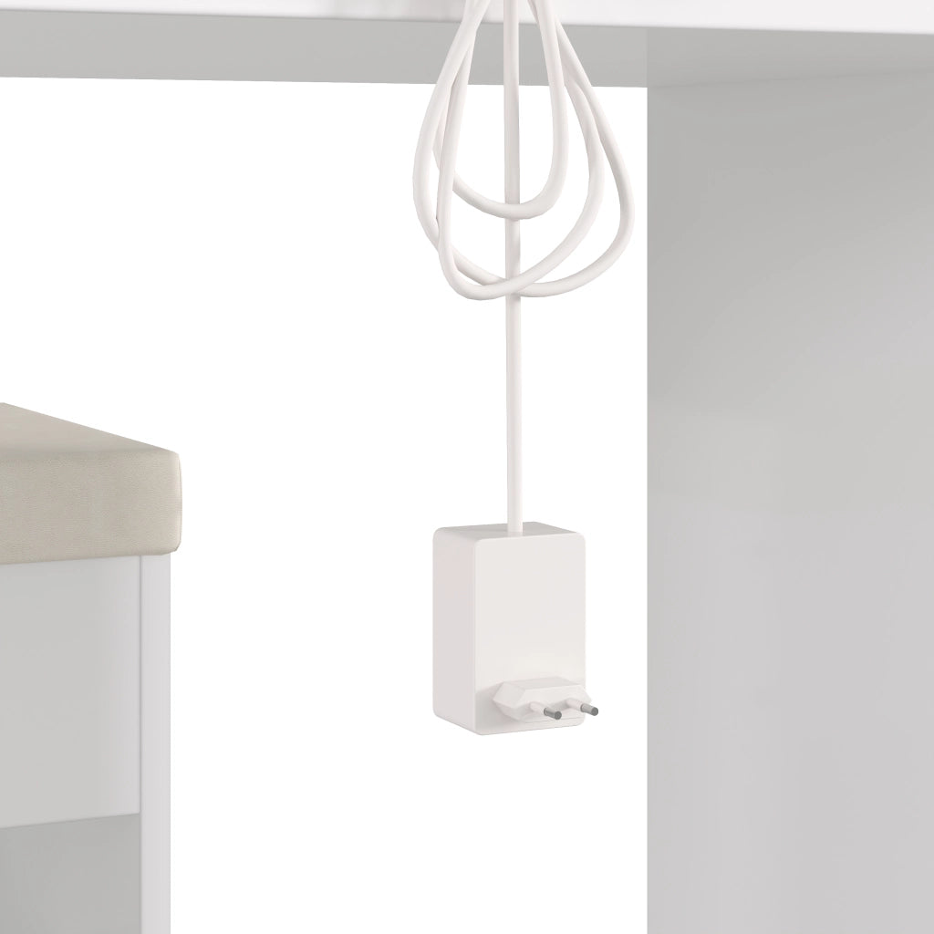 Toeletta con specchio LED; 8 cassetti e prese USB per camera da letto - bianca