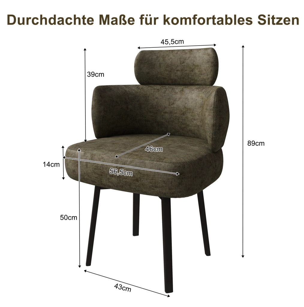 SEDIA girevole 360° con braccioli 60x56x53 cm in chenille verde oliva