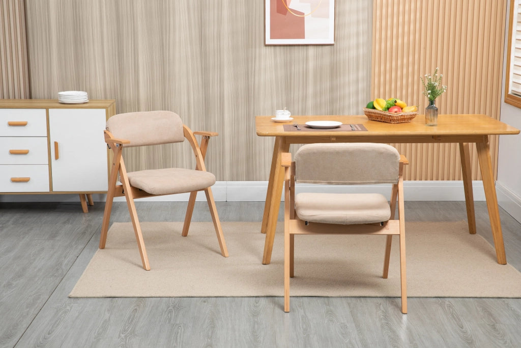 HOMEFUN Set di 2 Sedie Pieghevoli con Braccioli, Impilabili in Legno con Seduta Imbottita, per Cucina Ufficio Ospiti Matrimonio, Color Cachi