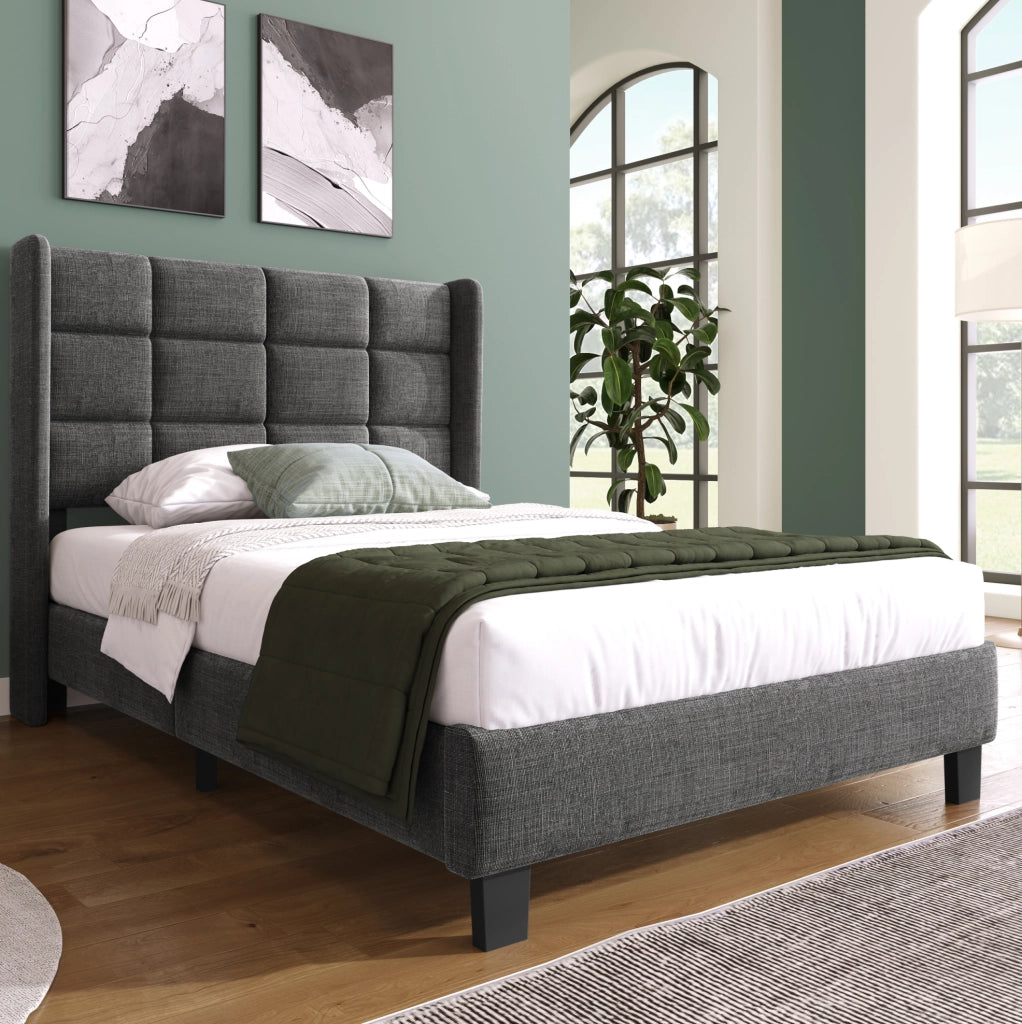 Letto singolo imbottito 90x200 cm grigio con rete a doghe