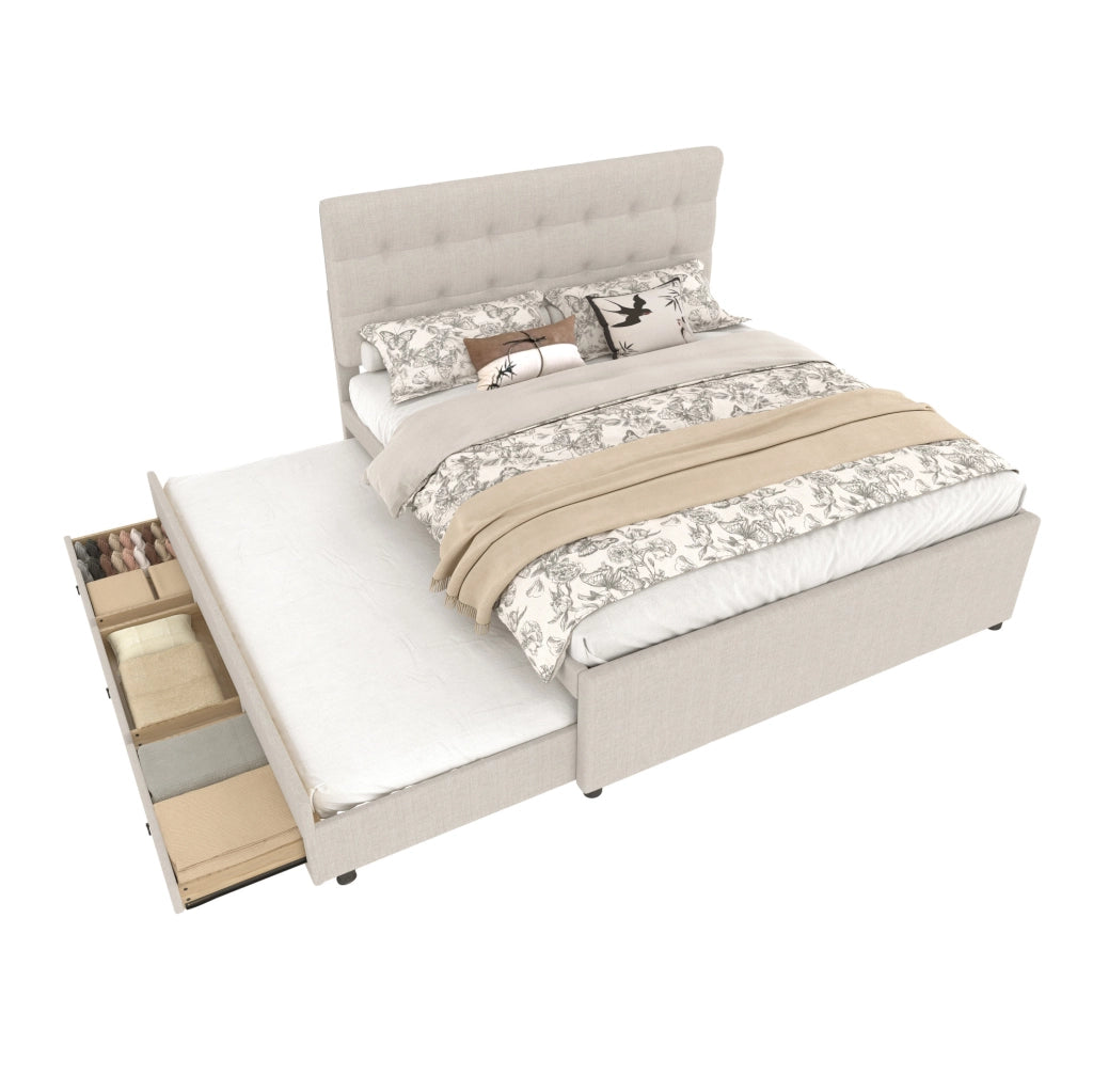 Letto imbottito estraibile 140x200 cm con 3 cassetti e testiera regolabile