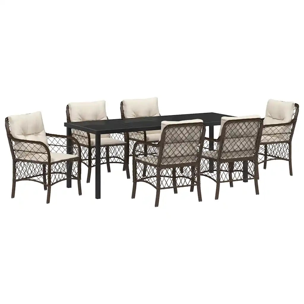 Set da Pranzo per Giardino con cuscino 7 pcs Marrone polyrattan 3380216
