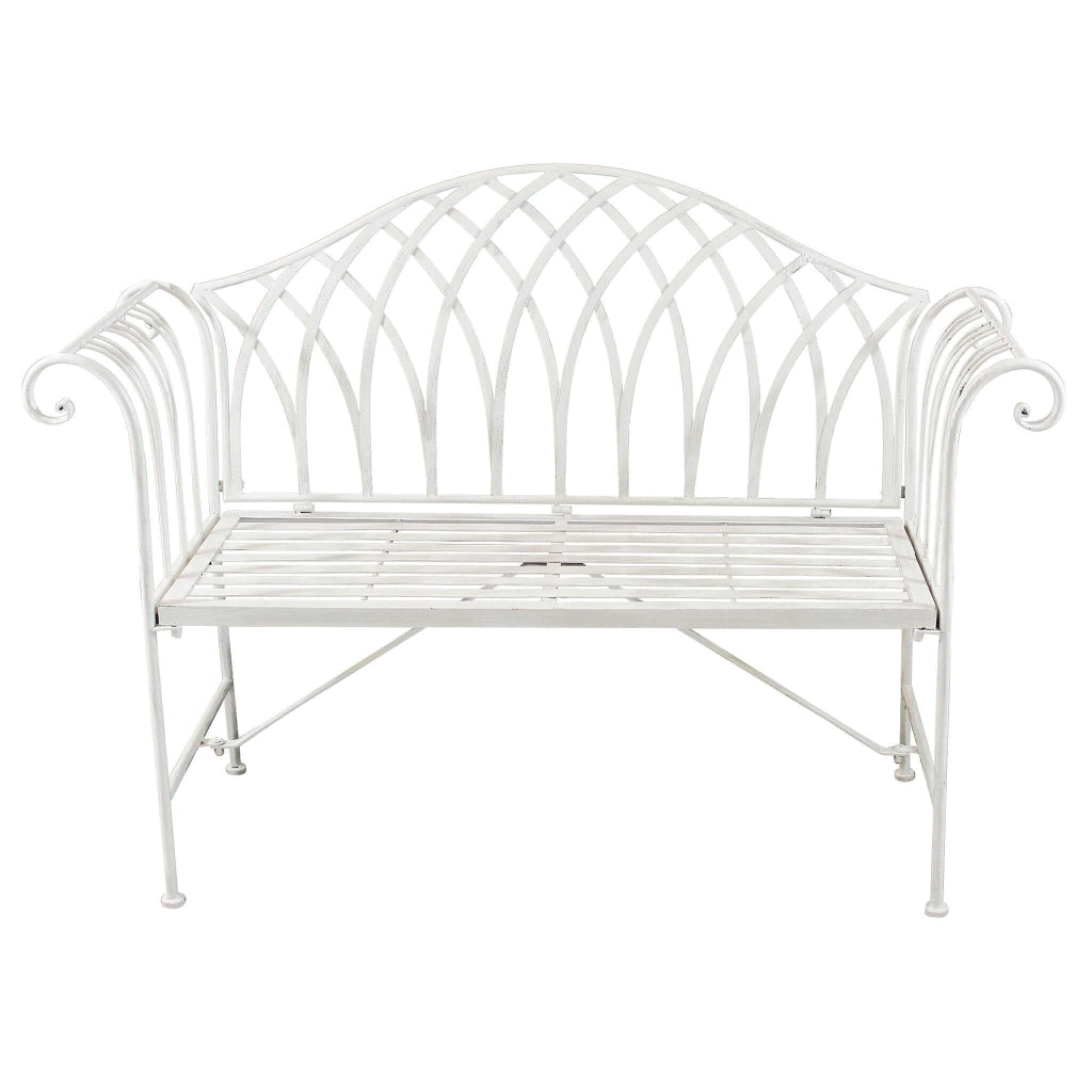 PANCA ANNETTE IN ACCIAIO VERNICIATO A POLVERE BIANCO ANTICO 128 X 40 X H93 CM