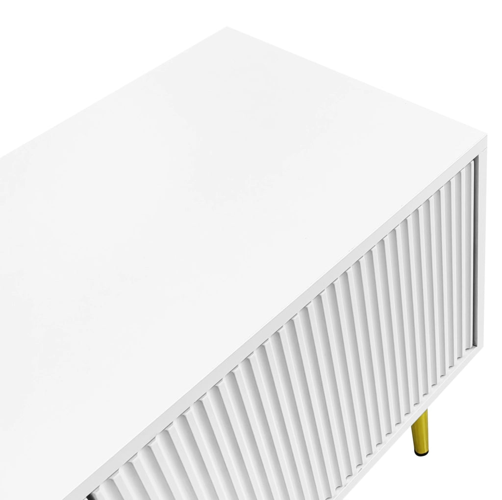 Mobile TV 170x35x50 cm in truciolare bianco con vano contenitore per soggiorno