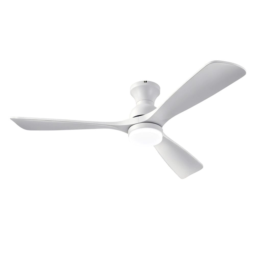 Ventilatore da soffitto bianco con luce LED, 3 pale in legno massello e telecomando