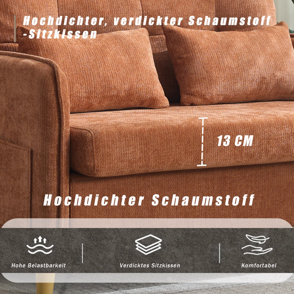 Divano 2 Posti con Braccioli e Tasche Laterali ¨C MINIMAL ¨C Chenille Marrone 127 cm