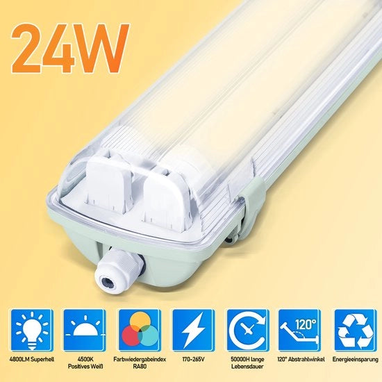 Striscia LED acqua resistente 20x LED per tubi T8, illuminazione LED a LED-strip IP65, 150 cm, 2 x 24W, bianco neutro