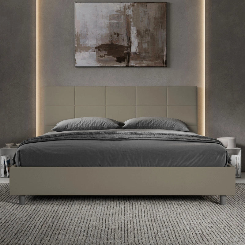 Letto imbottito Matrimoniale 190x200 cm Mika - Similpelle,Cappuccino,Contenitore
