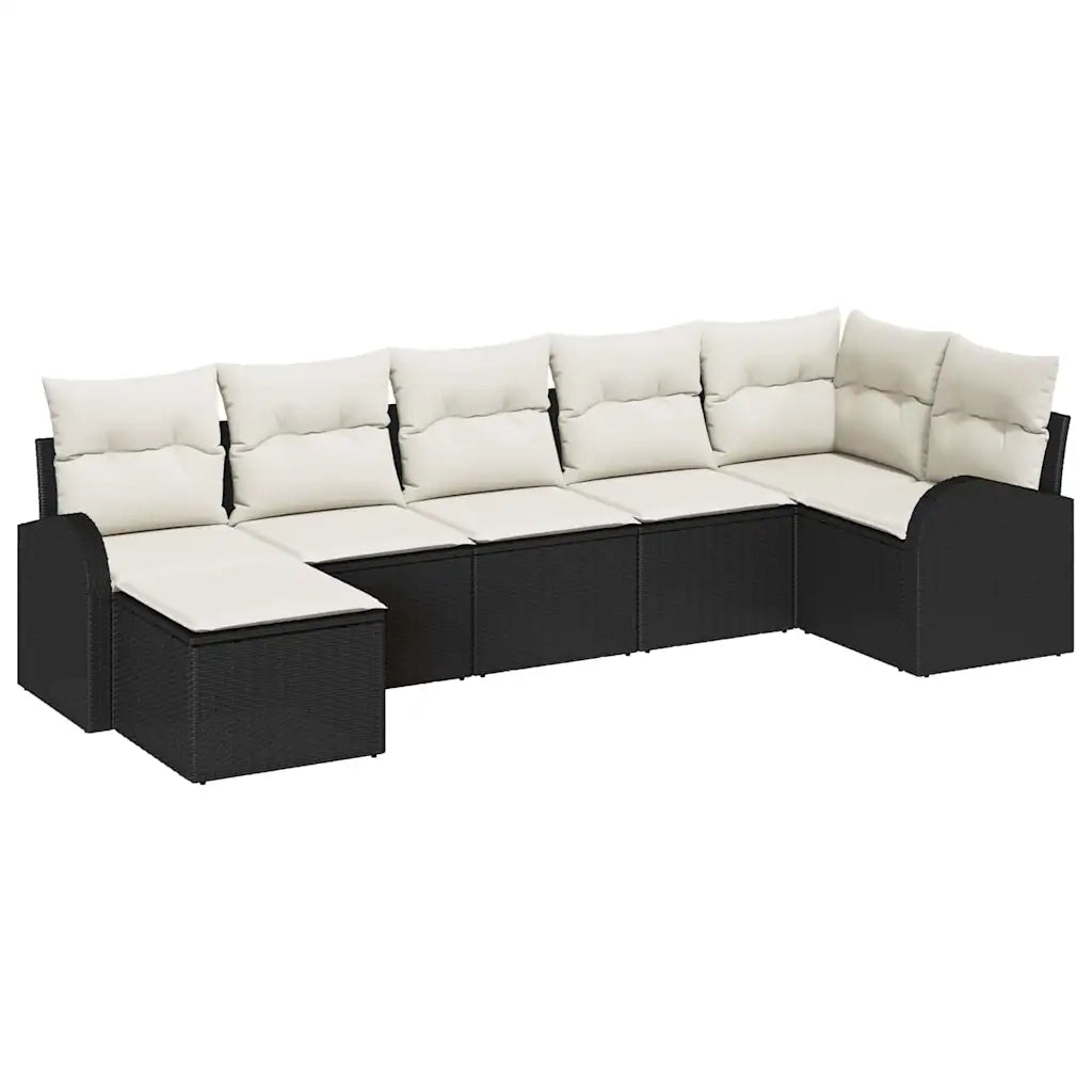 Set Divano da Giardino con cuscino 7 pcs Nero Poly Rattan
