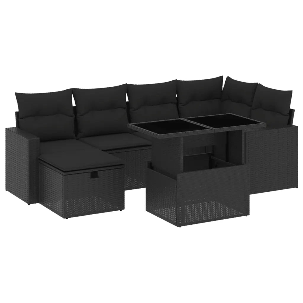 Set Divani da Giardino con Cuscini 7pz Nero Polyrattan 3274815