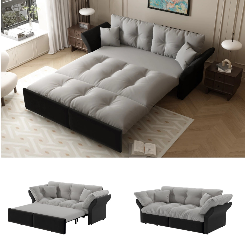 Divano letto estraibile 3-in-1 Queen size 190 cm in velluto grigio chiaro con due cuscini