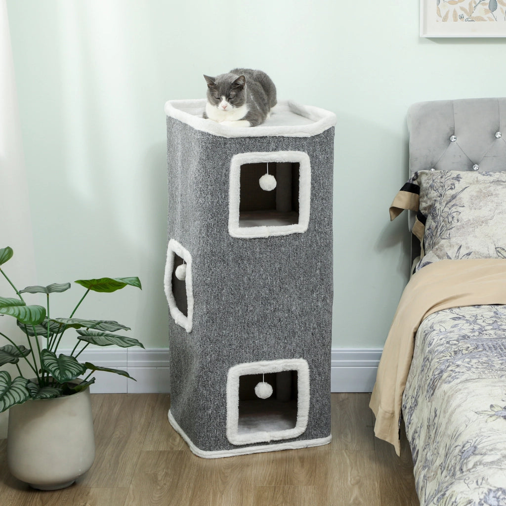 Albero Gatto 4 Livelli con Palla e Piattaforma ¨C Zephmum ¨C Grigio 41x41x100 cm