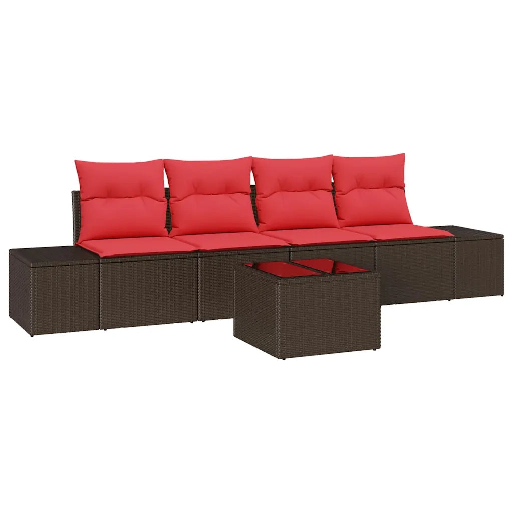 Set Divano da Giardino 5 pz Beige e Rosso polyrattan 3355603