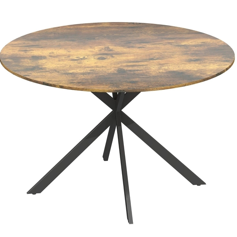 Tavolo rotondo da pranzo 120 cm in legno e acciaio, stile industriale marrone, 4 posti