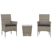 Set da Bistr¨° 3 pz | Set Salotto da Giardino con Cuscini Grigio Polyrattan e Vetro