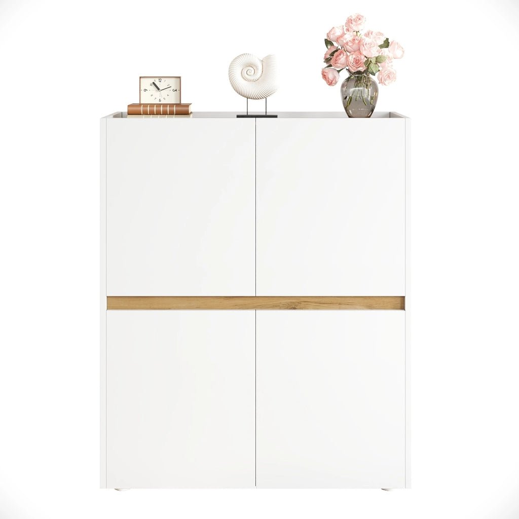 Armadio contenitore 90x40x110 cm con 4 ante; 8 scomparti e ripiani regolabili; rovere bianco