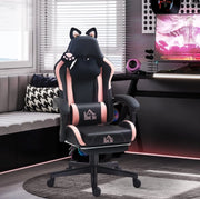 Poltrona gaming nera con orecchie di gatto e poggiapiedi