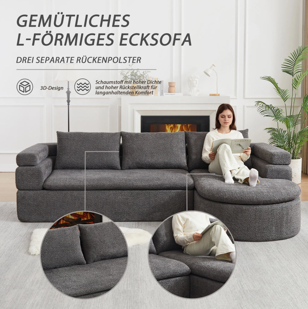 DIVANO con Chaise Longue in Ciniglia Grigio Antracite
