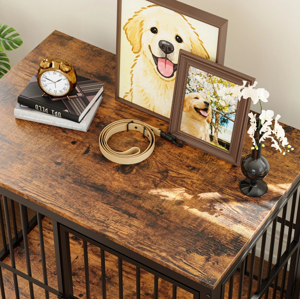 Gabbia per cani modulare 84x56x66 cm con 3 porte; piano impermeabile nero e marrone HOMVRA