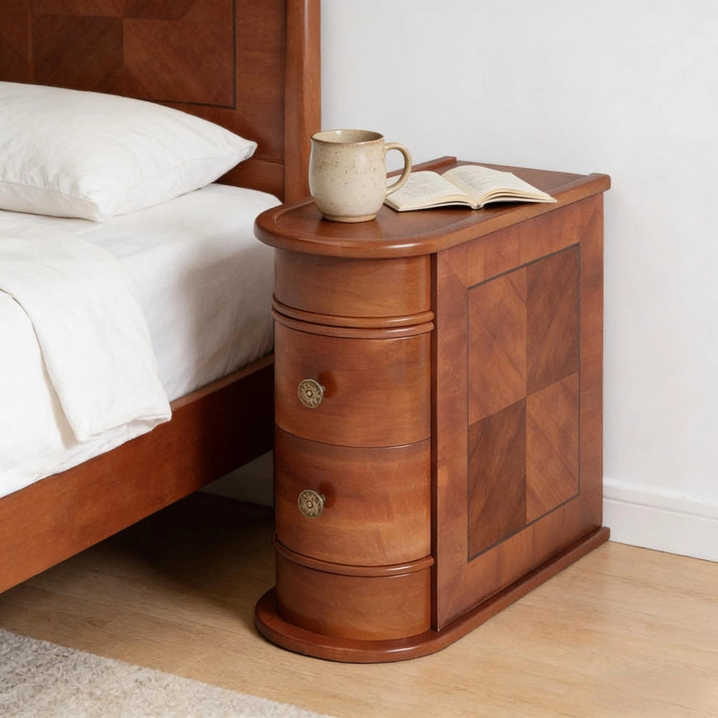Tavolino da divano con 2 cassetti in legno color noce design ad arco rettangolare 60 × 27 × 60 cm