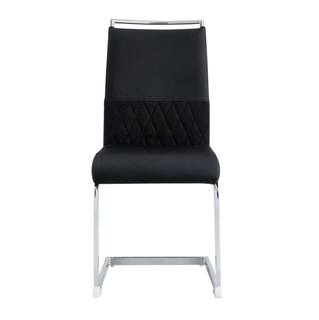 Set di 4 sedie da pranzo ergonomiche nere con schienale imbottito in PU e lino
